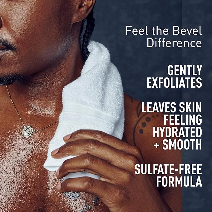 Bevel Exfoliating Body Wash for Men - Dark Cassis Scent with Charcoal and Argan Oil, 16 Oz (Packaging May Vary)