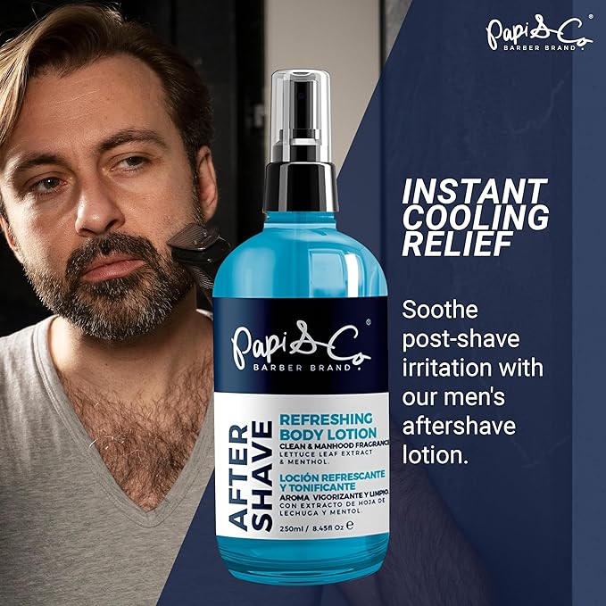 PAPI & CO. After Shave Lotion for Men, Refreshing & Toning Aftershave, After Shave Lotion with Lettuce Leaf Extract & Menthol, Luxurious Men’s Aftershave, 250 mL