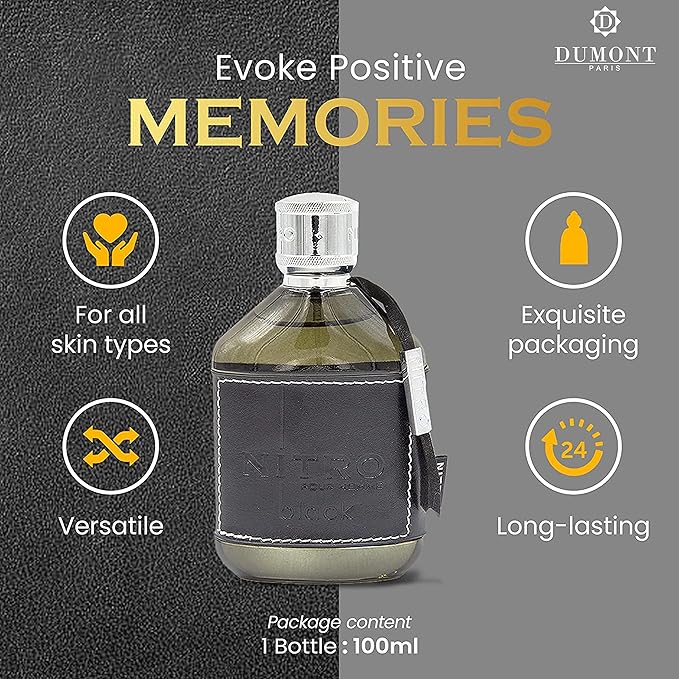 Dumont Nitro Black Eau De Parfum - Mysterious Fruit & Woody Scent - 3.4 Fl Oz
