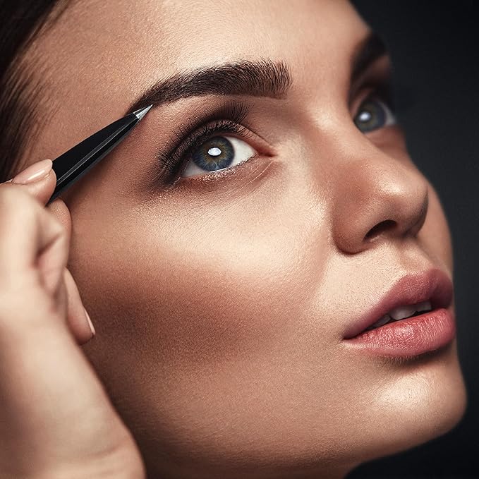 Pointed Tweezers | High Carbon Stainless Steel Needle Nose | Fine Point Precision Hair Removal | Perfectly Aligned & Hand-Filed Sharp | Black