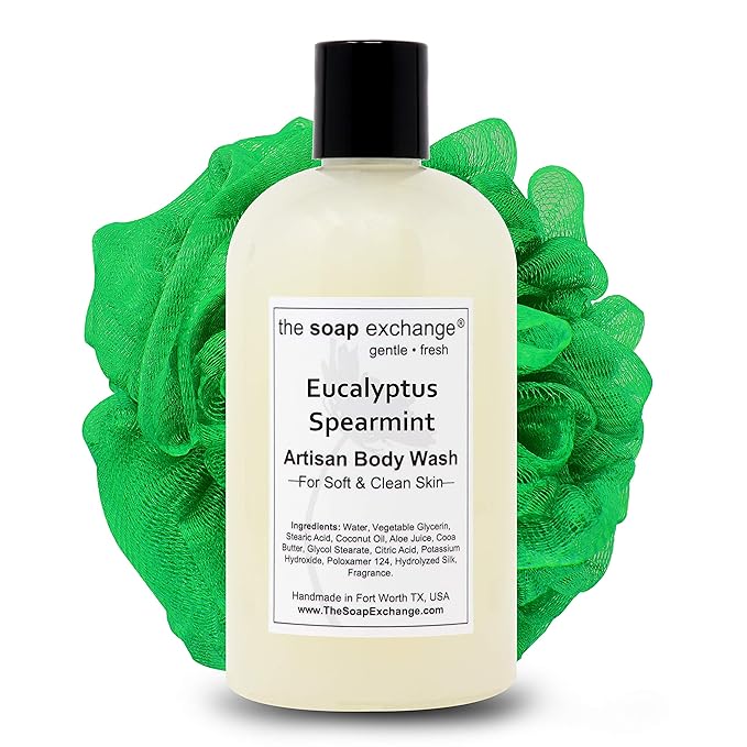 The Soap Exchange Body Wash - Eucalyptus & Spearmint Scent - Hand Crafted 12 fl oz / 354 ml Natural Artisan Liquid Soap for Hand, Face & Body, Shower Gel, Cleanse, Moisturize, Protect. Made in USA.
