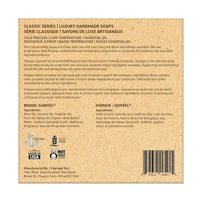 360Feel Dead Sea Mud Soap - Made in the USA - Castile Handmade, All Natural, Cold Processed - Infused with Dead Sea Mud to Soothe and Calm the Skin - Rich, Creamy Lather (5 oz)