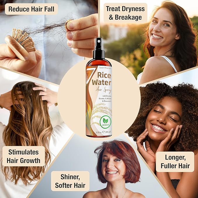 Large Fermented Rice Water for Hair Growth - Infused with Rosemary, Biotin, Caffeine, Keratin Vegan Non-Greasy Spray Naturally Thicker, Longer, Softer Men & Women (12 fl oz)