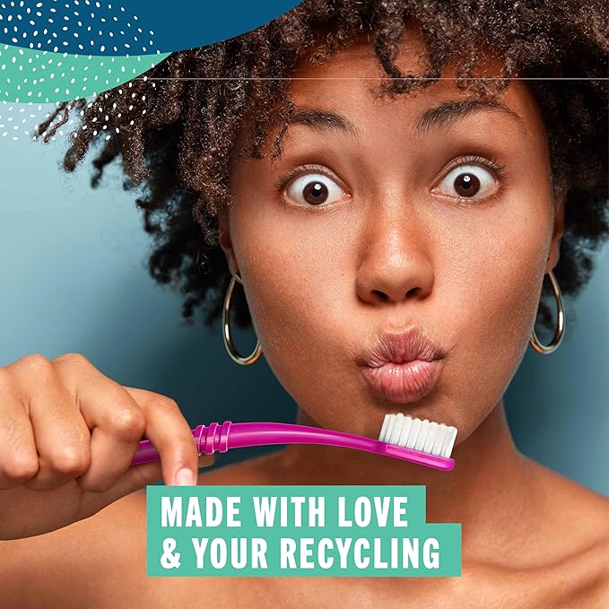 Preserve Eco Friendly Adult Toothbrushes, Made in The USA from Recycled Plastic, Ultra Soft Bristles, Paperboard Package, Colors Vary, 6 Count (Medium)