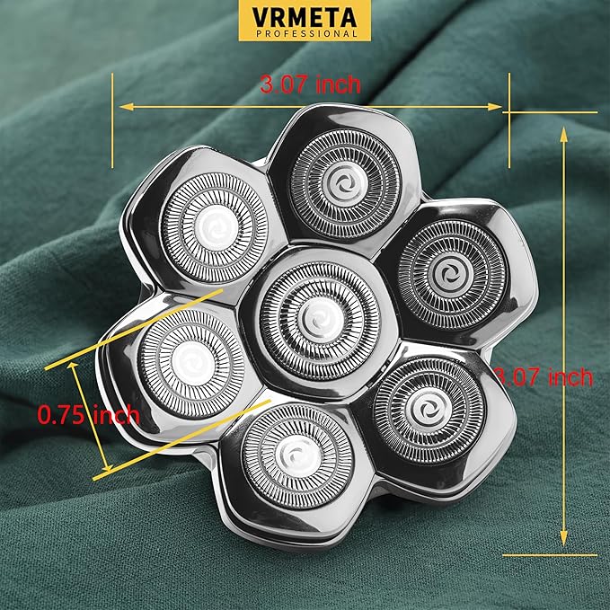Universal Magnetic Detachable 7D Replacement Heads For Electric Head Razor Stainless Steel Shaver Blades for Bald Men's Smooth Shave (7D Silvery)