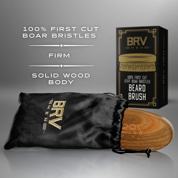 BRV MEN Beard Brush | Firm Boar Bristles | First-Cut Boar Hair Bristles | The Ideal Gift For Men (Green Sandalwood)