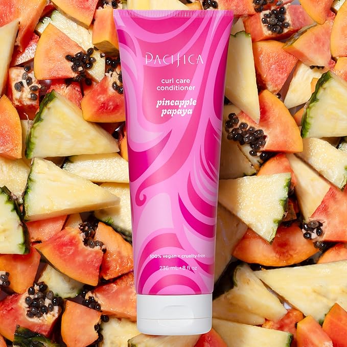 Pacifica Pineapple Papaya Curl Care Conditioner – Deep Moisture for Curly & Coily Hair, Defines Curls & Tames Frizz, Vegan & Silicone Free Clean Beauty, Vegan Cruelty-Free Dermatologist Tested