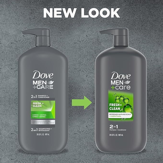 DOVE MEN + CARE 2 in 1 Shampoo and Conditioner Fresh & Clean for Clean Hair Shampoo and Conditioner for Stronger, Healthy Hair Everyday 31 oz