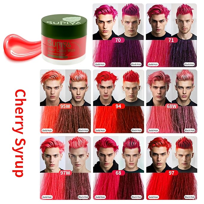 Temporary Hair Styling Color Wax, Red Hair Dye Color Wax Washable Natural Instant Hair Coloring Cream for DIY Hairstyle for Kids Men Women(Color #XC524)