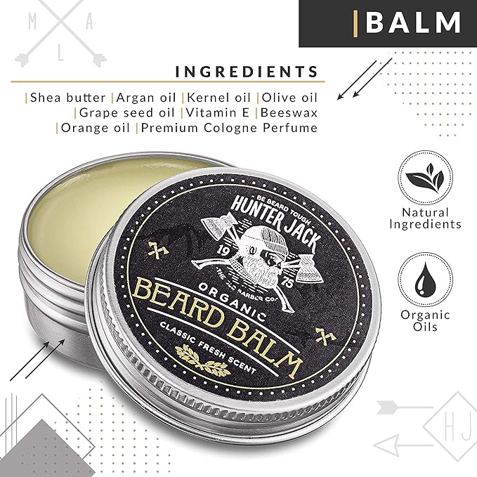 Hunter Jack Beard Kit for Men - Sandalwood Beard Comb, Beard Soap, and Beard Balm - Fine Tooth Mustache Comb - Mens Beard Kit for Care and Grooming in Premium Gift Box