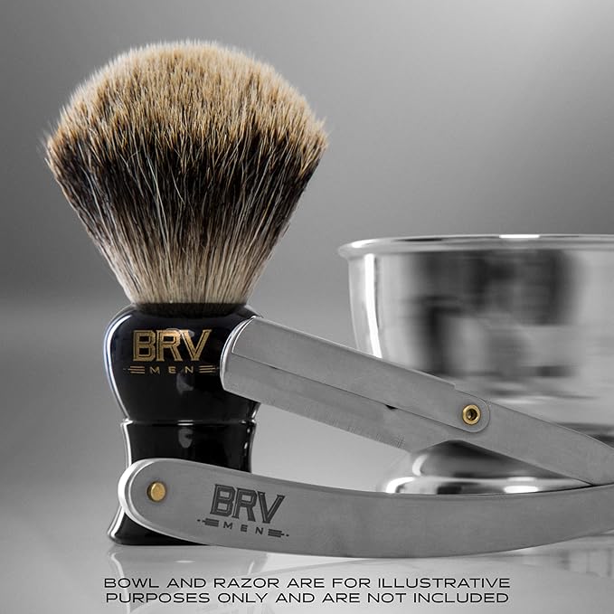 BRV MEN Pure Badger Shaving Brush LARGE (24mm knots) - Heavy Resin Handle - Use with Double-Edge Safety Razor, Straight Razor and Shaving Bowl - Black