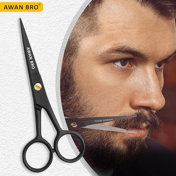 5" Professional Beard & Mustache Scissors Set with Beard Comb & Mustache Comb – Precision Grooming Beard Scissors for All type of Facial Hair, Perfect Beard Hair Scissors Kit with Travel Pouch