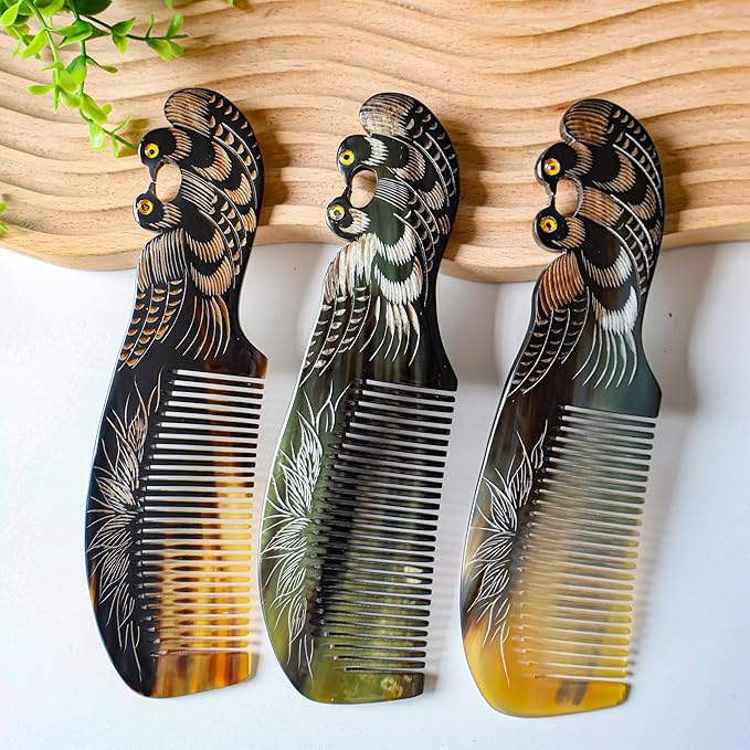 Symbol of Love, Peace and Happiness, Natural Buffalo Horn Comb, Bone Ox Horn Comb Anti Static for Hair, Horn Combs for Women Christmas Gifts (Pigeon)