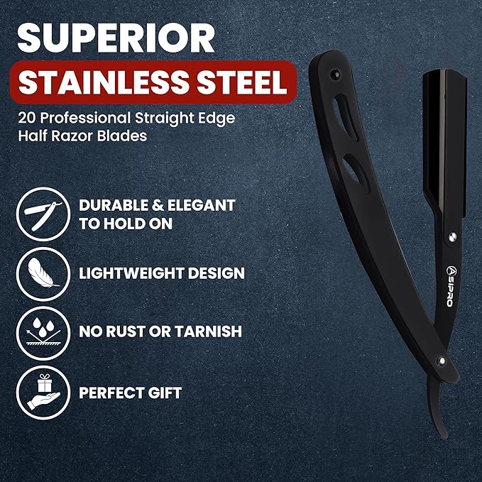 Straight Razors for Men with 20 Straight Edge Razor Blade & Case, Mens Straight Razor for Shaving Navajas Para Barbero Barber Razors for Men, Beard Razor
