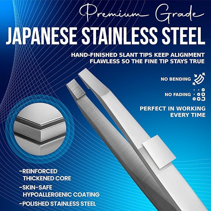 Professional Straight Stainless Steel Tweezers for Men & Women - Precision Eyebrow Facial Hair Removal with Strong Grip & Fine Point Tip (Smoky Silver)