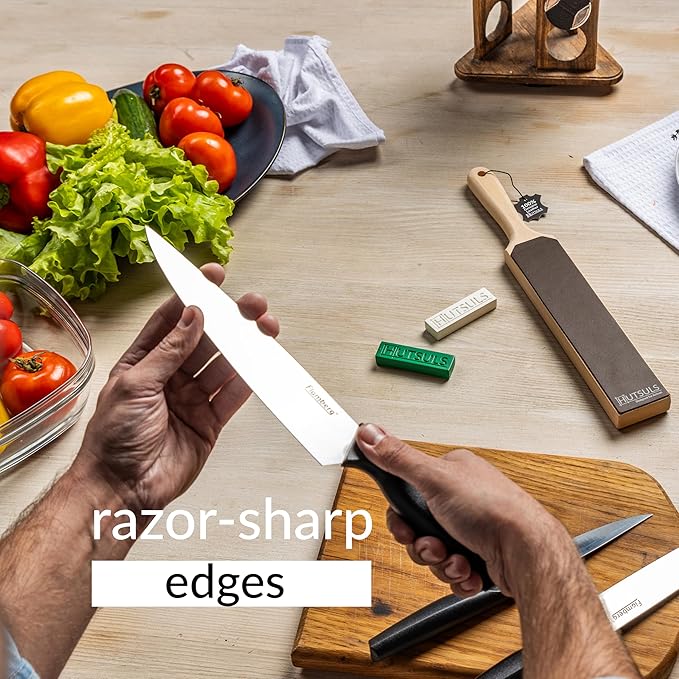 Hutsuls Leather Strop for Knife Sharpening - Top-Tier Double Sided Knife Stropping Kit with White & Green Paddle Strop Compound, Easy to Use Sharpener Leather Knife Strop Kit for Razor Sharp Edges