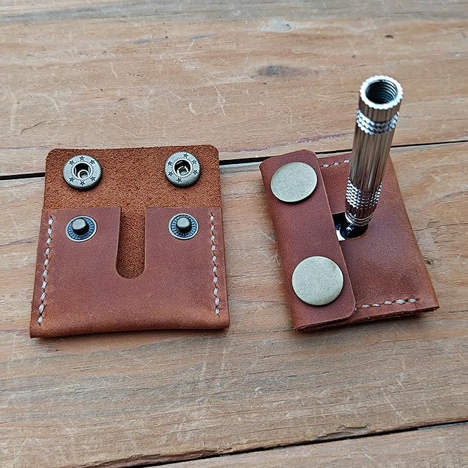 Handmade Leather Safety Razor Travel Cover, Double Edge Razor Head Protective Sheath For men Fits Most Safety Razors (Brown)
