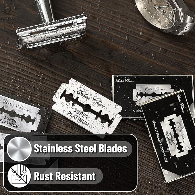 Bates Double Edge Safety Razor Blades for Men - Stainless Steel, 40 Pack, Shaving Blades