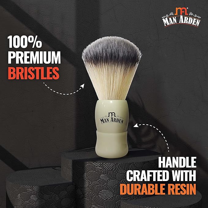 Man Arden Royal White Premium Shaving Brush With Ultra Soft & Absorbent Bristles & Long Handle | Cruelty Free | For A Smooth Shave