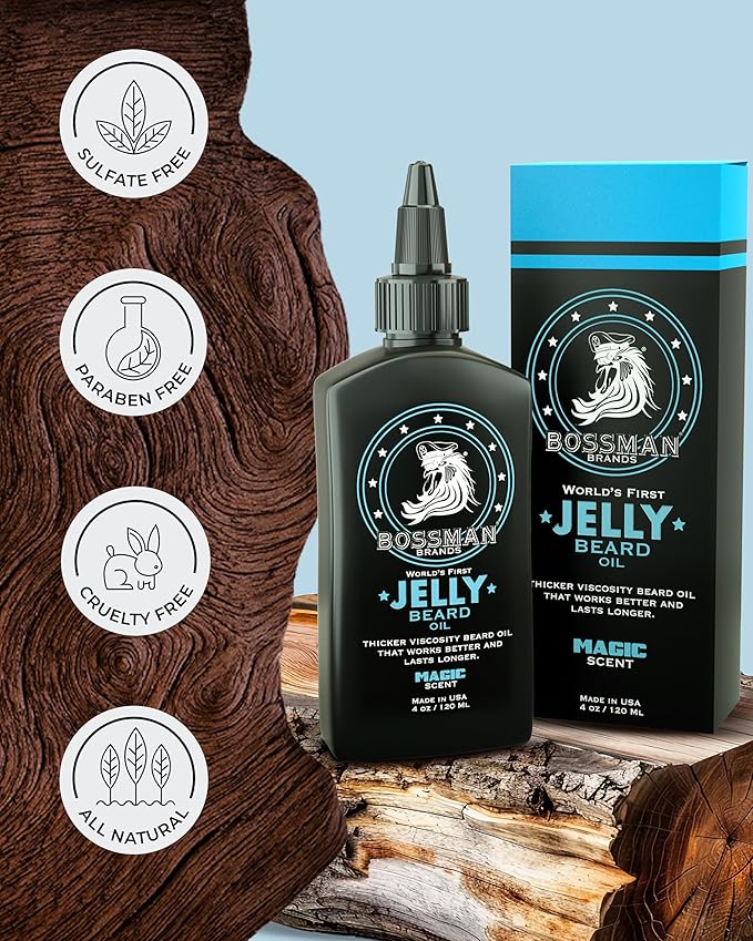 Bossman Jelly Beard Oil for Men - 3 Pack (12 oz in Total, Magic Scent) – Softens, Moisturizes & Conditions with Natural Ingredients