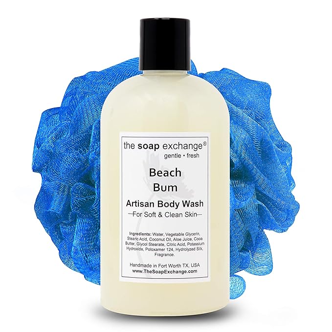 The Soap Exchange Body Wash - Beach Bum Scent - Hand Crafted 12 fl oz / 354 ml Natural Artisan Liquid Soap for Hand, Face & Body, Shower Gel, Cleanse, Moisturize, & Protect. Made in the USA.
