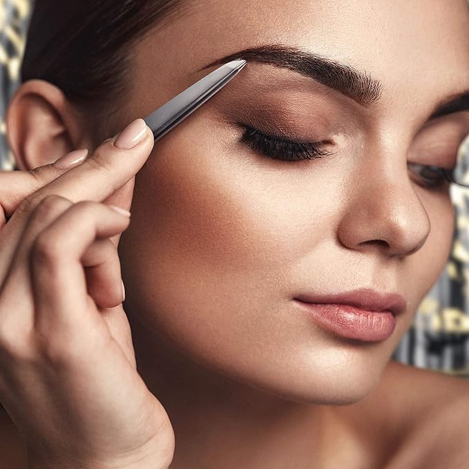 Professional Slanted Tweezers for Women & Men | High Carbon Stainless Steel Sharp Tweezer | Tweezers for Women Facial Hair Plucking, Hand-Filed & Aligned Precision Slant Tips - Silver