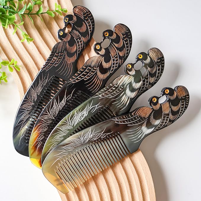 Symbol of Love, Peace and Happiness, Natural Buffalo Horn Comb, Bone Ox Horn Comb Anti Static for Hair, Horn Combs for Women Christmas Gifts (Pigeon)