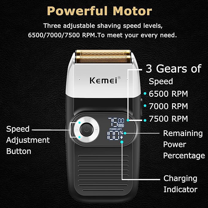 KEMEI 2-in-1 Men's Electric Shaver, Cordless Rechargeable Bald Trimmer with LED Display