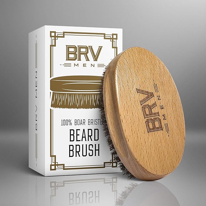 BRV MEN Beard Brush | Firm Boar Bristles | First-Cut Boar Hair Bristles | The Ideal Gift For Men (Beechwood)