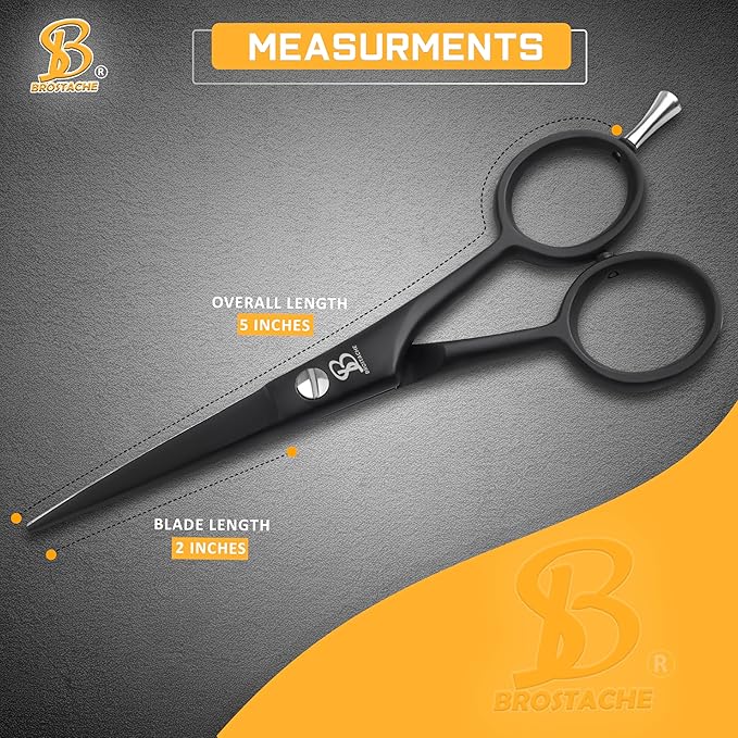 Beard & Mustache Scissors for Men 5”, 2 comb & Beautiful Travel Pouch, Hand forged with Bevel edge For precision, Extremely Sharp Scissor, Trimming scissors