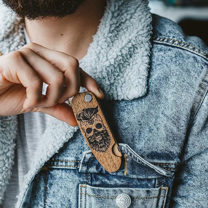 Beard Comb Personalized Gifts Anniversary Gift Wooden Brush Custom Comb Groomsmen Gift Hair Brush Pocket Brush Birthday Gift for Boyfriend (Walnut, Skull)