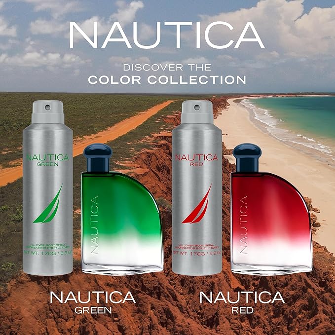 Nautica Color Green Deodorizing Body Spray for Men, Woody Fougere Fragrance, Notes of Ginger, Geranium and Vetiver, 6.0oz