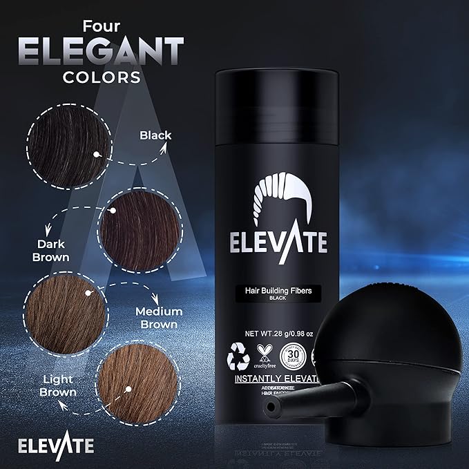 ELEVATE Hair Perfecting 2-in-1 Kit | Set Includes Natural Hair Thickening Fibers & Spray Applicator Pump Nozzle | Instantly Conceal & Thicken Thinning Balding Areas in Seconds Men & Women (Black)