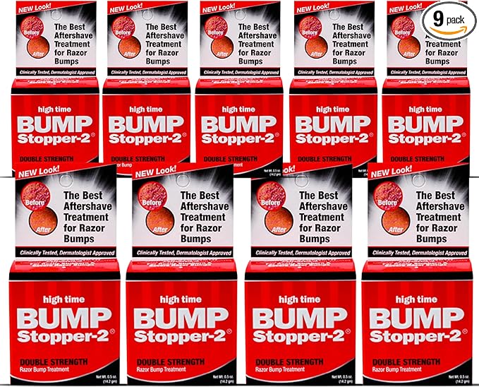Bump Stopper 2 Double Strength Razor Bump Treatment | Formulated to Relieve Razor Burn | Eliminates Ingrown Hairs | Aftershave for Men - 0.5 OZ (9 Pack)