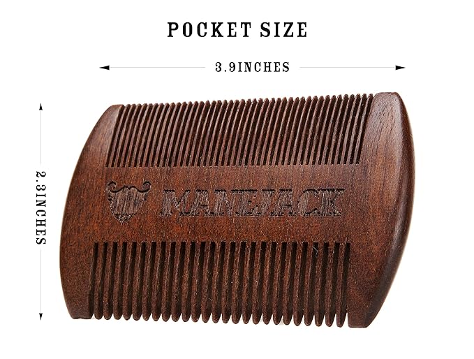 Wooden Beard Comb with Carrying Pouch - Top Pocket Combs Kit for Men - Perfect for Beard, Head hair, Mustache-Dry Use with Balms and Oils - Fine and Coarse Teeth