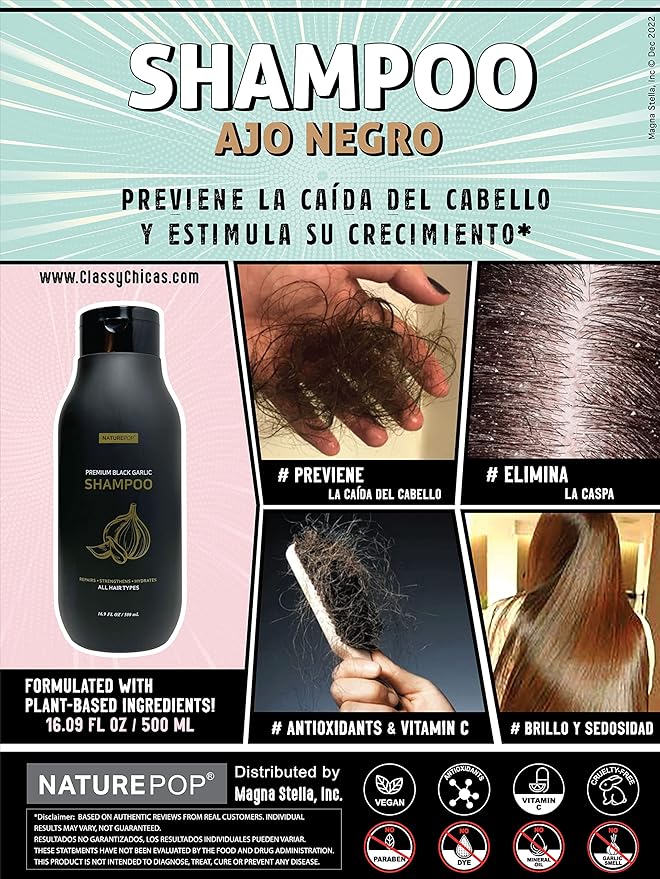 Black Garlic Hair Loss Shampoo by NATUREPOP - Prevents Hair loss, Stimulates growth - Sulfate Free Paraben Free - Ajo Negro Shampoo para la caida del cabello 16.9 fl oz/ 500 mL Made in Korea