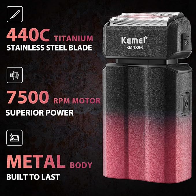 KEMEI Electric Razor for Men,Shavers,Foil Shaver,Mens Electric Razors for Shaving Face/Beard, Men's Electric Shavers,Cordless,USB-C Fast Rechargeable,Close Shave,Travel/Home/Barber,KEMEI T396