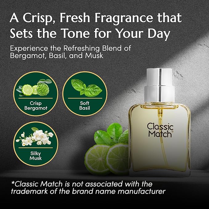 PB ParfumsBelcam Classic Match Green Eau De Toilette Spray for Men – Fresh Chypre Cologne, Bergamot, Basil, Musk, Long-Lasting Masculine Fragrance, Signature Scent – 2.5 Fl Oz