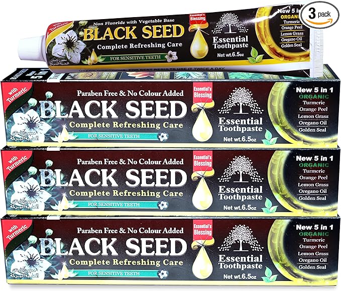 Essential Palace Organic Black Seed Toothpaste 100% Fluoride Free & Vegetable Base (3pack) 6.5oz for Sensitive Teeth