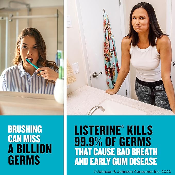 Listerine Cool Mint Antiseptic Mouthwash for Bad Breath, Plaque and Gingivitis, Travel Size, 3.2 Fl Oz, Pack of 1