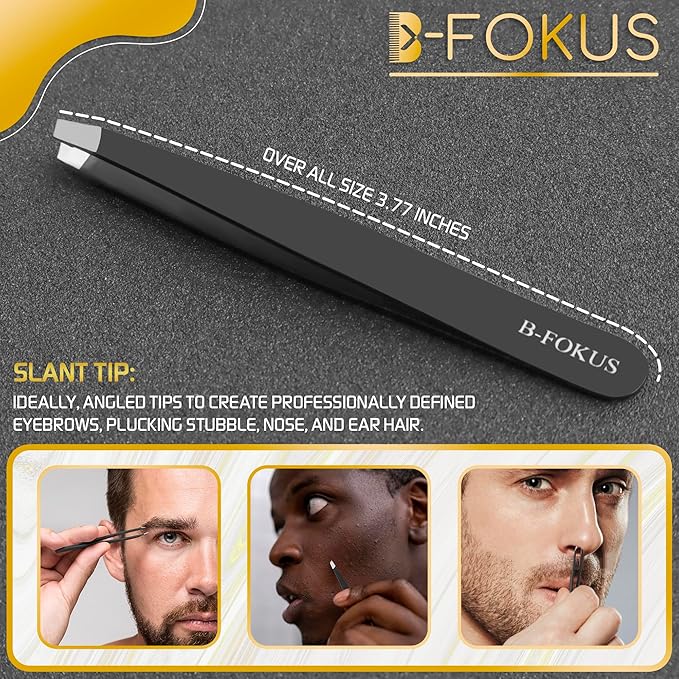 5.5” Hair Cutting Scissors for Hair, Mustache & Beard - Black Mustache and Beard Scissors for All Type Facial Hairs, Beard and Mustache Scissors with Pouch, Tweezers, Beard Comb and Mustache Comb.