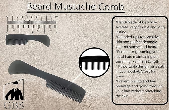 GENTS Mustache and Beard Styling Comb, pocket sized (Black, 3 Pack)