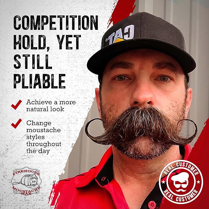 Firehouse Moustache Wax - Made in USA - for Beard & Mustache Shaping - All-Weather, Naturally Scented and Colored Beard Wax (WACKY TACKY, 1 Ounce Tin) - Handmade in Small Batches by John the Fireman