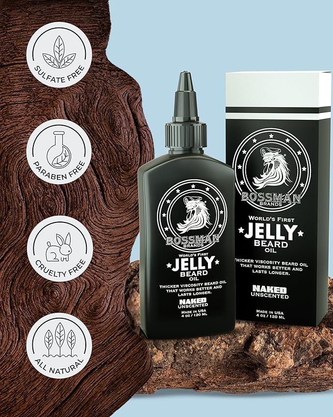 Bossman Jelly Beard Oil for Men - 3 Pack (12 oz in Total, Naked - Unscented) – Softens, Moisturizes & Conditions with Natural Ingredients