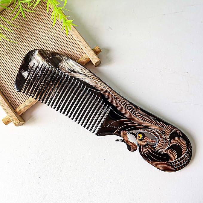 Symbol of Virtue and Grace, Natural Buffalo Horn Comb, Bone Ox Horn Anti Static for Hair, Horn Combs for Women Christmas's Gift (Phoenix)