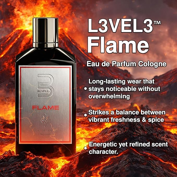 L3 Level 3 Eau de Parfum Cologne for Men - Long Lasting EDP - Molten, Apple, Cedar Notes - 3.38 fl oz (Flame)