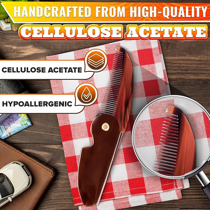 Beard and Mustache Comb for Men - 4.5 Inch Portable Mustache and Beard Comb Pocket, Handcrafted, Strong & Flexible Cellulose Acetate Material, Smooth Round Teeth, for On-the-Go Grooming