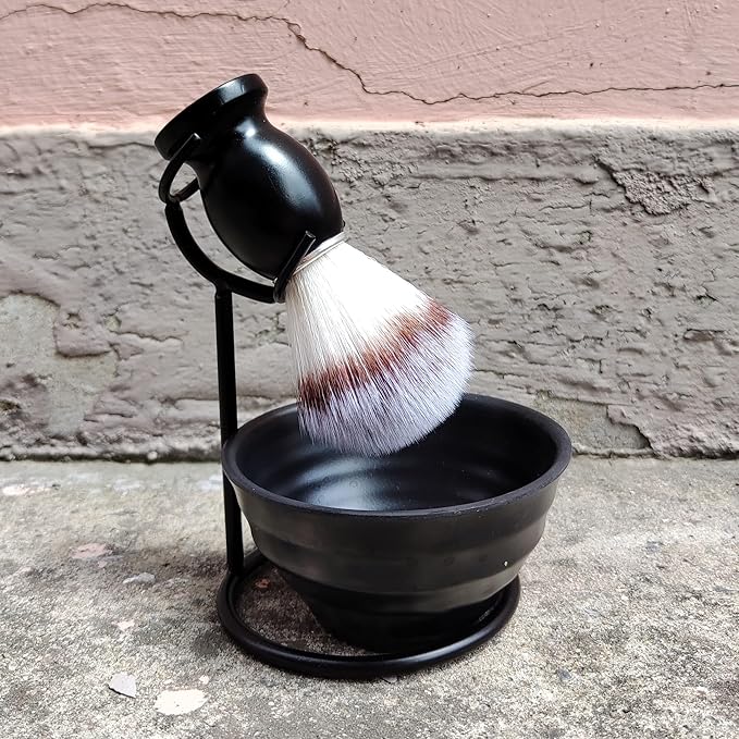 Shaving Brush Set for Men, 3in1 Shaving Set includes Synthetic Shaving Brush with Steel Stand and Resin Bowl (3pcs)