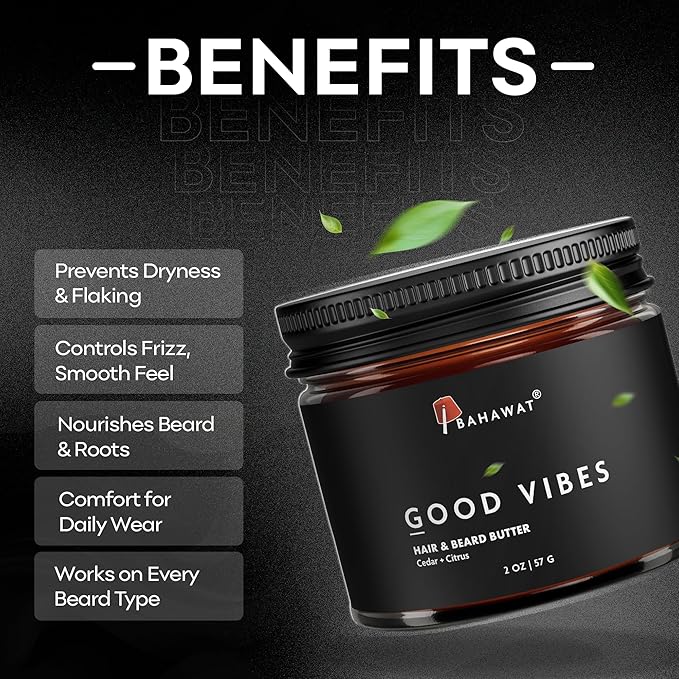 BAHAWAT Hair & Beard Butter for Men Leave-in Conditioner - Cedarwood & Citrus scent - Strengthen & Soften– Made in USA -Organic Natural Ingredients | The Best Beard Butter - 2 oz.