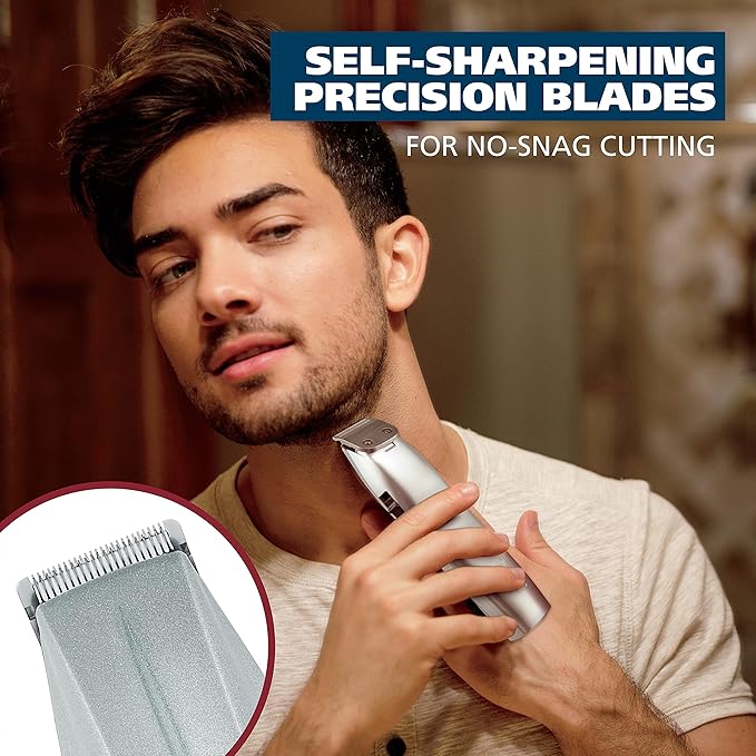 Wahl Beard Trimmer for Men - Battery Operated Facial Hair Grooming Set for Mustaches, Beard, Neckline, Light Detailing and Grooming with Bonus Battery Nose & Ear Hair Trimmer - Model 5537-420